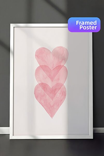 Postifull Pictură înrămată cu inimioare în acuarelă, cadru alb și poster, pic...