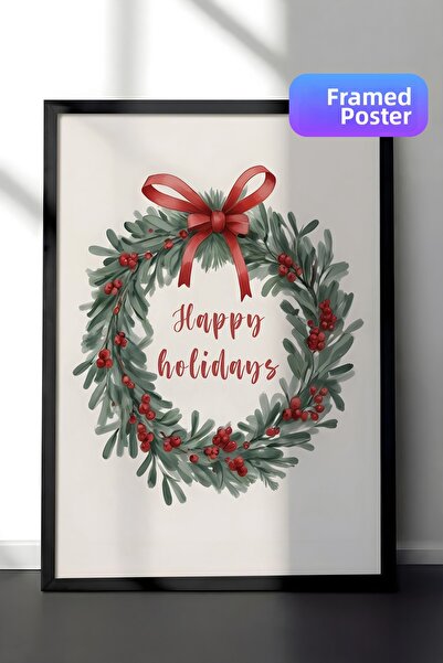 Postifull Εικόνα με κορνίζα Happy Holidays, Μαύρος καρέ και αφίσα, Ζωγραφική ...