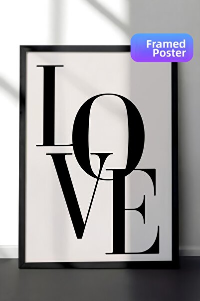 Postifull Pictură înrămată Love Beige, cadru negru și poster, pictură vertica...