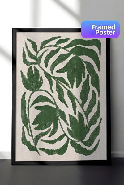 Postifull Green Botanical on Linen Framed Painting, Vertical Wall Painting Co...