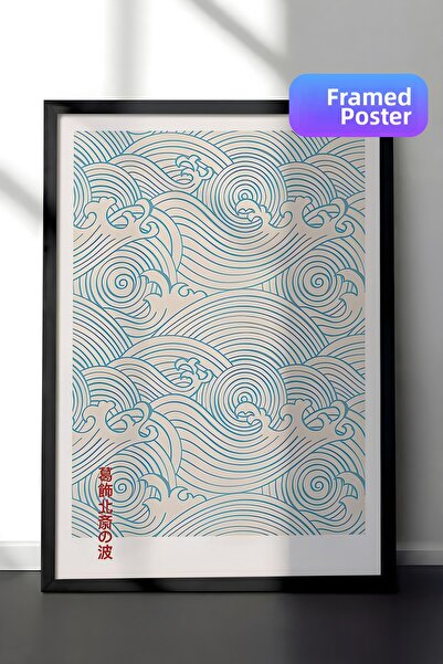 Postifull Tablou cu rama neagra, set de postere si rame, seria Blue Waves Com...