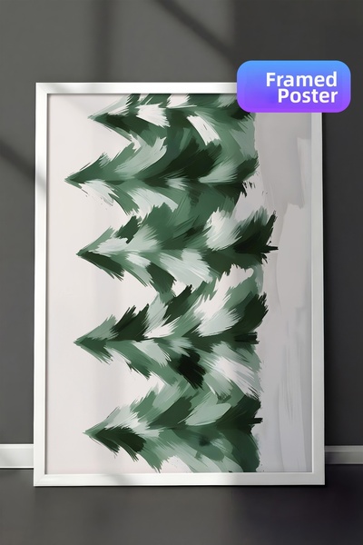 Postifull Картина с бяла рамка, коледна постер, коледна украса, зимна гора Ко...