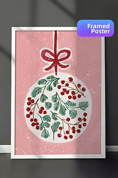 Postifull Tablou cu rama alba, poster de Anul Nou, decor de Anul Nou, Ball of...