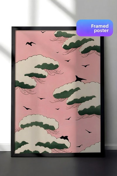 Postifull Tablou cu rama neagră, set de poster și rame, Bijutsu Sekai - Pink ...