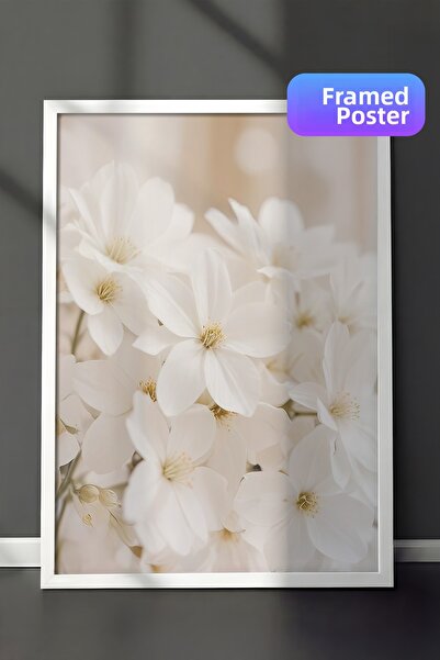 Postifull Εικόνα με κορνίζα Soft White Bloom, Λευκό πλαίσιο και αφίσα, Ζωγραφ...