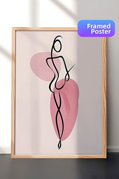 Postifull Tablou în formă de linie, cadru din lemn și poster, pictură vertica...