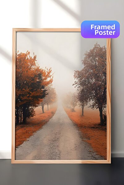 Postifull Pictură înrămată în răscruță cu copaci, cadru din lemn și poster, p...