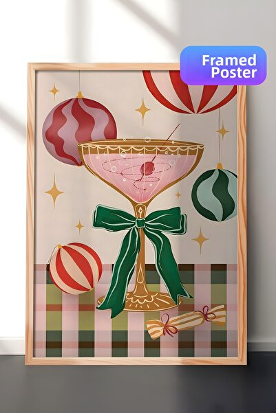 Postifull Tablou cu rama din lemn, poster de Anul Nou, decor de Anul Nou, ser...