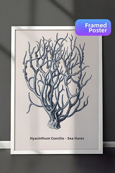 Postifull Pictură înrămată cu corali albaștri, cadru alb și poster, pictură v...