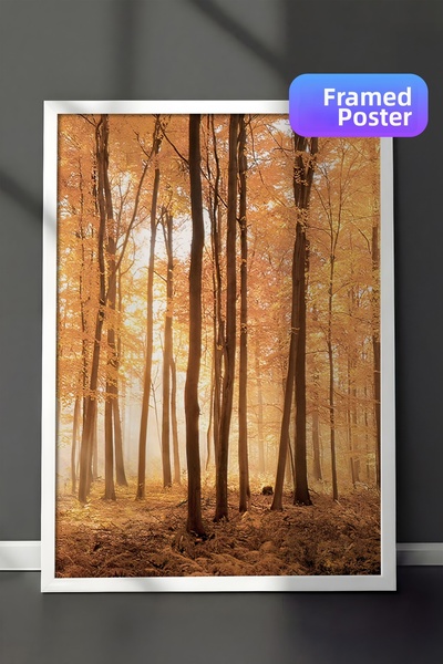 Postifull Tablou înrămat cu copaci de toamnă, cadru alb și poster, pictură ve...