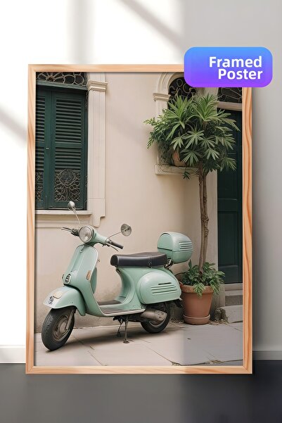 Postifull Εικόνα με κορνίζα Ιταλίας Vespa, Ξύλινο πλαίσιο και αφίσα, Κάθετη ζ...