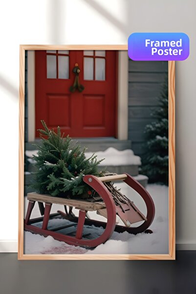 Postifull Tablou cu rama din lemn, poster de Anul Nou, decor de Anul Nou, ser...