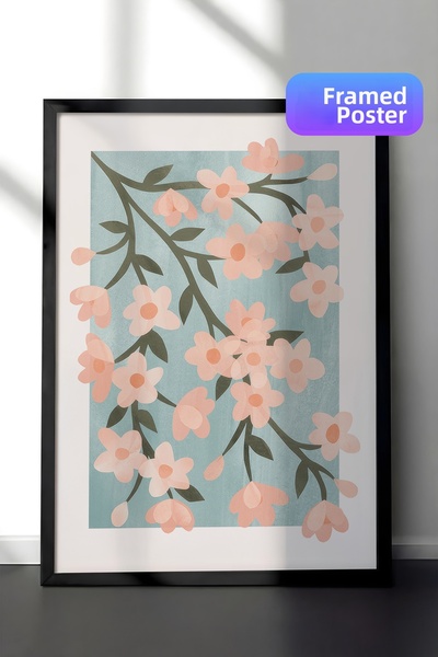 Postifull Pictură înrămată cu flori de cireș abstracte, pictură verticală pe ...