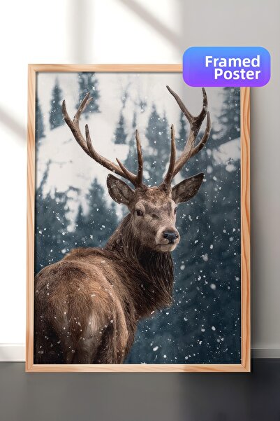 Postifull Pictură înrămată cu cerb roșu, cadru din lemn și poster, pictură de...
