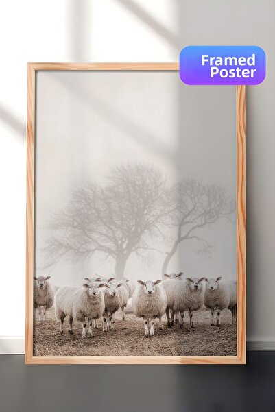Postifull Pictură înrămată cu o mulțime de oaie, cadru din lemn și poster, pi...