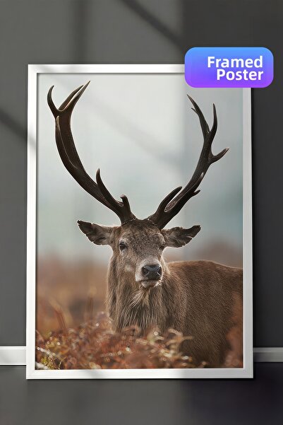 Postifull Pictură înrămată Forest Stag, cadru alb și poster, pictură vertical...