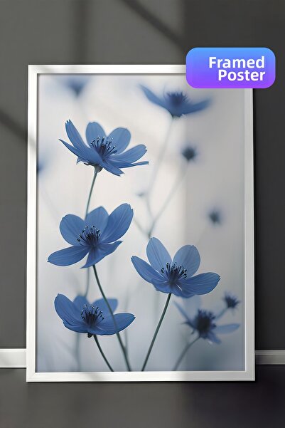 Postifull Pictură înrămată cu flori Blue Cosmos, cadru alb și poster, pictură...