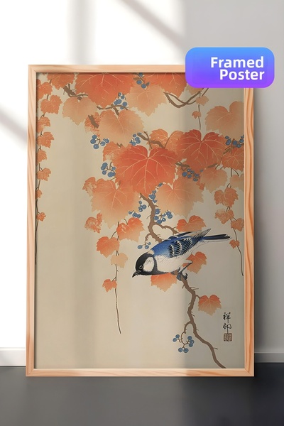 Postifull Tablou cu rama din lemn, set de postere si rame, Ohara Koson - Bird...