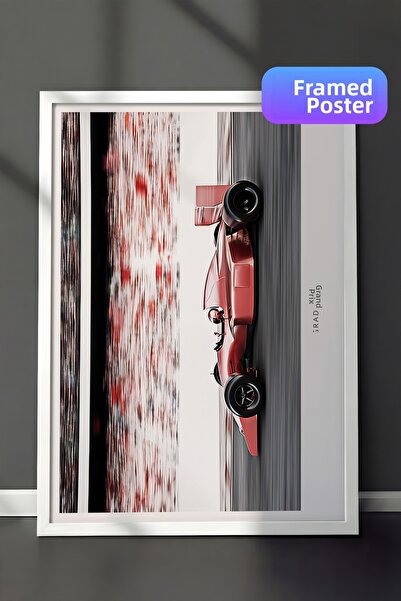 Postifull Pictură înrămată cu mașină de curse roșie, cadru alb și poster, pic...