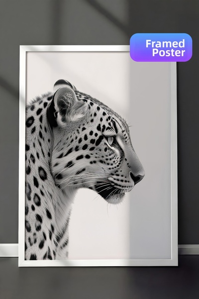 Postifull Πίνακας με κορνίζα λεοπάρδαλη, λευκό πλαίσιο και αφίσα, κάθετη ζωγρ...