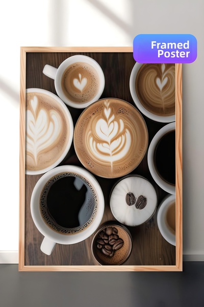 Postifull Ποικιλία καφέδων ζωγραφισμένα σε κορνίζα, Ξύλινος κορνίζα και αφίσα...