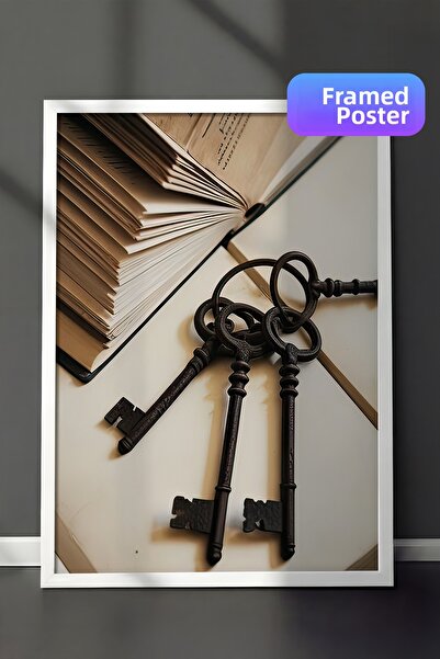 Postifull Pictură înrămată cu chei, cadru alb și poster, pictură verticală pe...