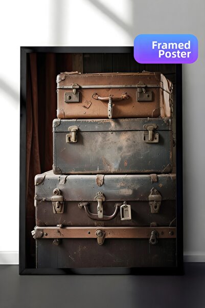 Postifull Tablou înrămat în valiză, cadru negru și poster, pictură verticală ...