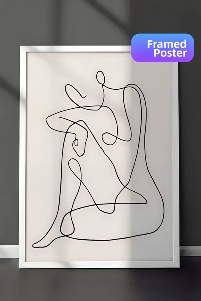 Postifull Tablou cu rama alba, pictura de perete, One Line Art nr. 2 Seria Co...