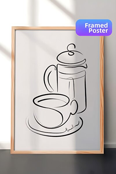 Postifull Pictură înrămată cu artă în linie cu cafea, cadru din lemn și poste...