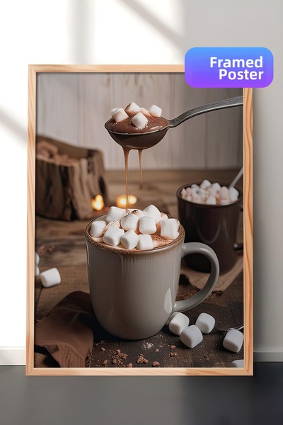 Postifull Πίνακας με κορνίζα με σχέδιο κούπας σοκολάτας, ξύλινη κορνίζα και α...