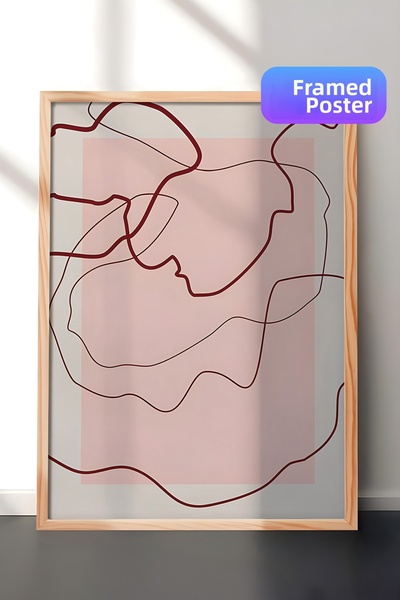 Postifull Tablou cu ramă din lemn, set de postere și rame, Abstract Red Lines...