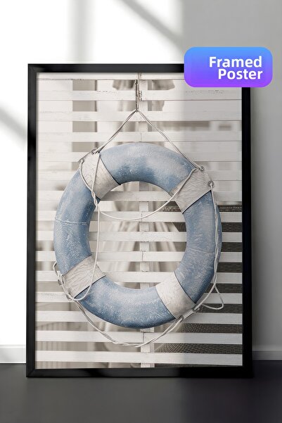 Postifull Pictură înrămată cu salvagă de salvare albastră, cadru negru și pos...