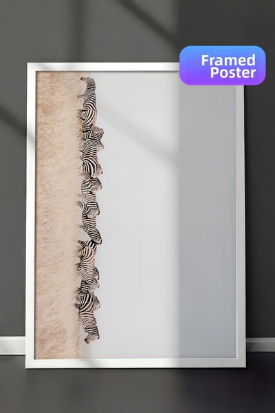 Postifull Tablou înrămat cu zebre, cadru alb și poster, pictură orizontală pe...