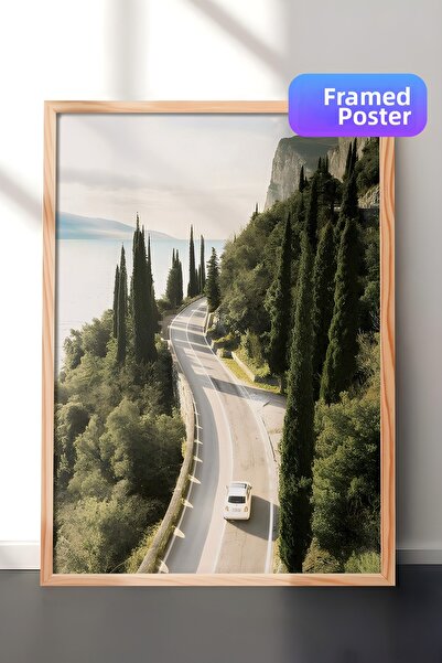 Postifull Pictură înrămată Garda Road, cadru din lemn și poster, pictură vert...