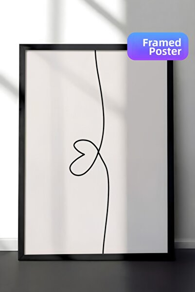 Postifull Pictură înrămată Line Heart, cadru negru și poster, pictură orizont...