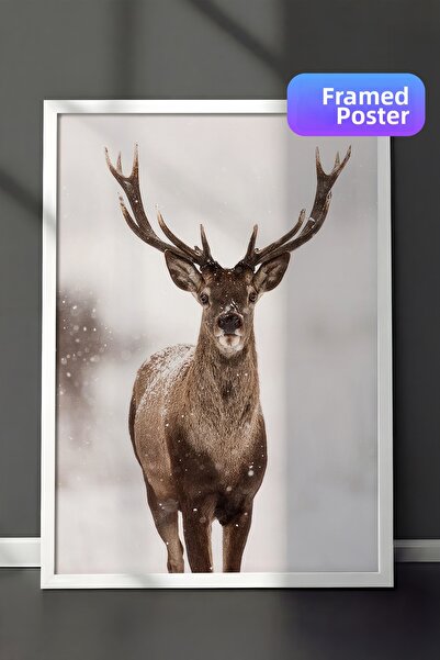 Postifull Pictură de Anul Nou Red Stag, cadru alb și poster, pictură vertical...