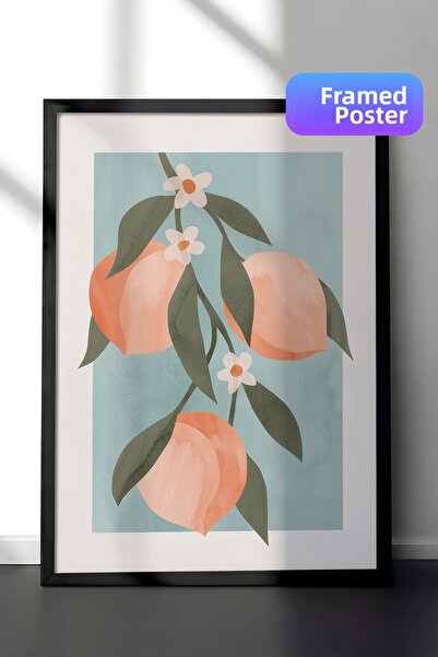 Postifull Αφηρημένος πίνακας με κορνίζα με κλαδί ροδάκινου, κάθετη ζωγραφική ...