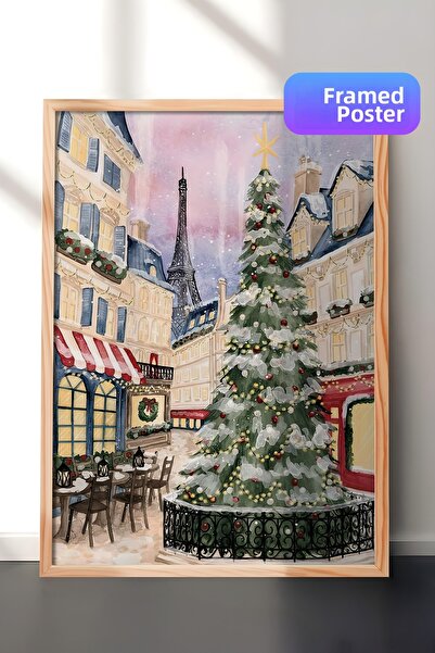 Postifull Tablou cu rama din lemn, poster de Anul Nou, decor de Anul Nou, ser...