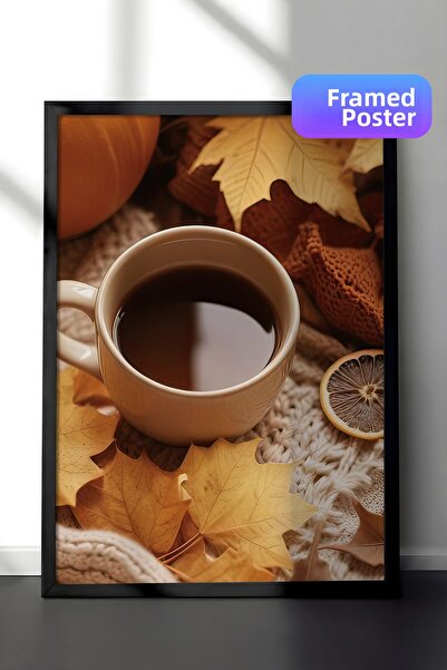 Postifull Tablou înrămat cu ceai de toamnă, cadru negru și poster, pictură ve...