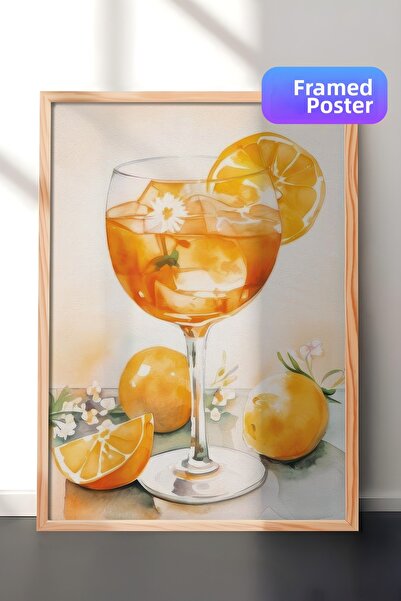 Postifull Tablou înrămat Aperol Art, cadru din lemn și poster, pictură vertic...