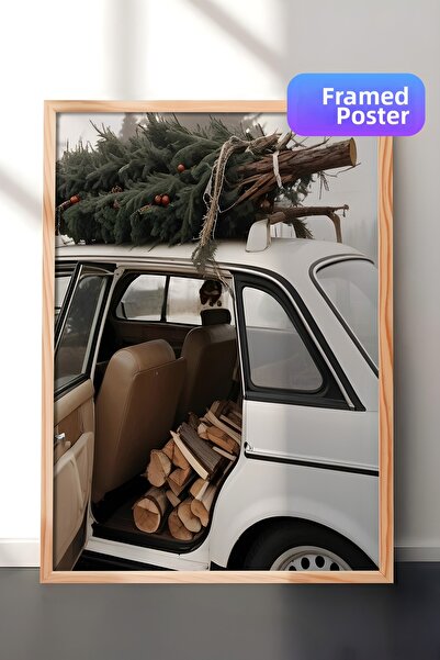 Postifull Pictură de Crăciun pentru mașină de sărbători, cadru din lemn și po...