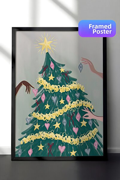 Postifull Tablou cu rama neagra, poster de Anul Nou cu rama, decor de Anul No...