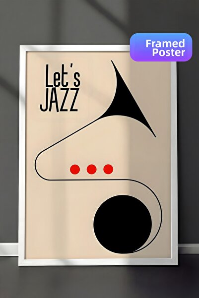 Postifull Pictură cu cadru alb, Let's Jazz - 2, Pictură de perete pentru bucă...