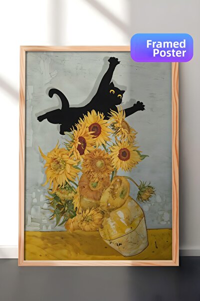 Postifull Wooden Framed Painting, Cat Print Van Gogh, Comfort Series Kitchen ...