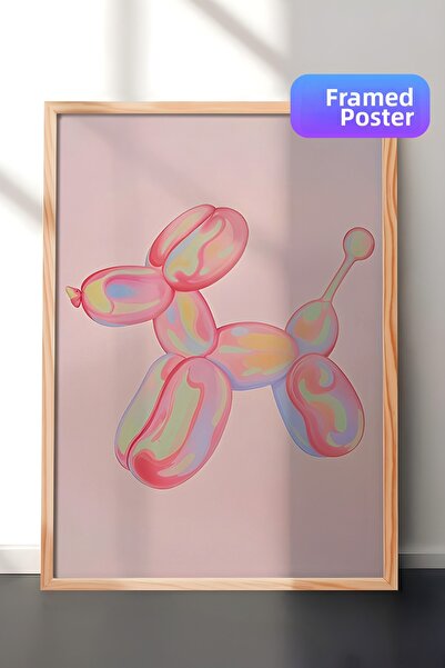 Postifull Pictură cu cadru din lemn, câine cu balon roz, pictură din lemn pen...