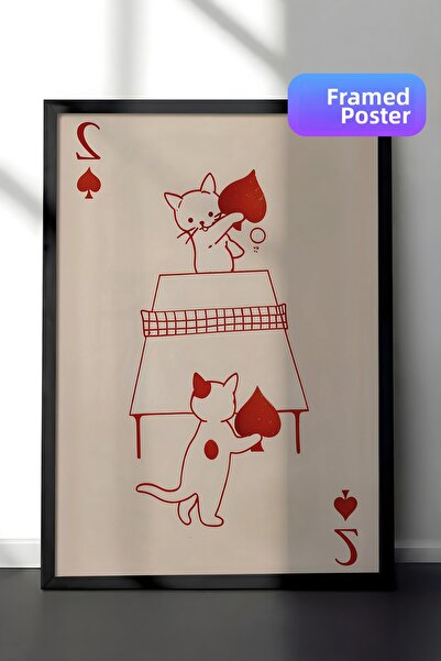 Postifull Pictură cu cadru negru, cărți de joc cu pisici, pictură de perete p...