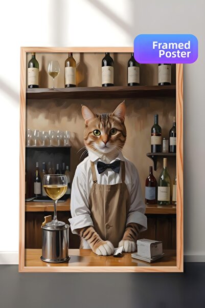 Postifull Masă cu cadru din lemn, Barista Cat, Masă din lemn pentru bucătărie...