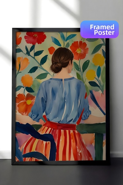 Postifull Tablou cu cadru negru, femeie la modă, pictură de perete pentru buc...