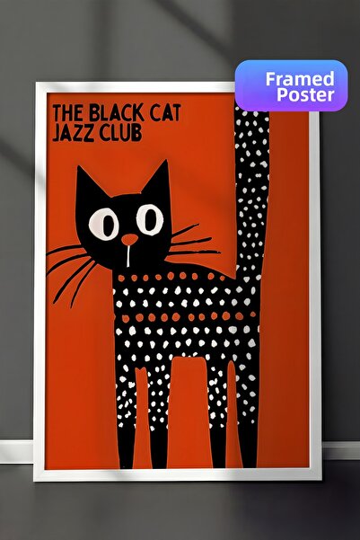 Postifull لوحة مؤطرة باللون الأبيض، The Black Cat Jazz Club - 2، لوحة حائط لل...