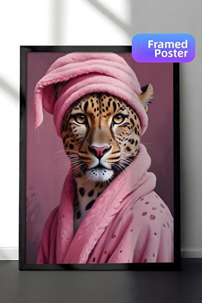 Postifull Картина в черна рамка, Леопард в халат, Кухненска стена от серията ...